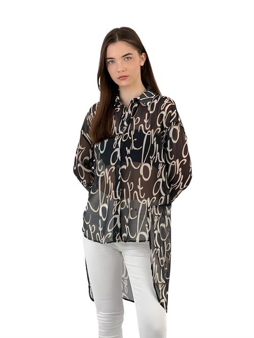 Patterned Long Chiffon Shirt