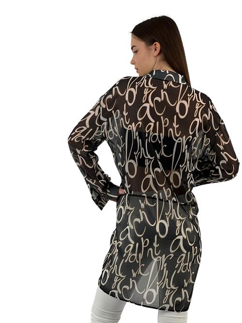 Patterned Long Chiffon Shirt