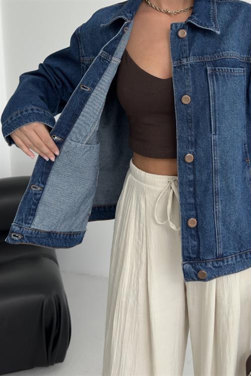 Dikiş Detaylı Kot Gömlek 6153-01-(S-XL)