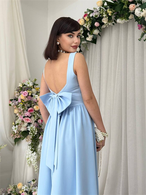 Wholesale Baby Blue Dinas Dress with Bow Detail