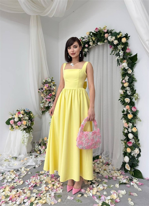 Wholesale Yellow Dinas Dress with Bow Detail