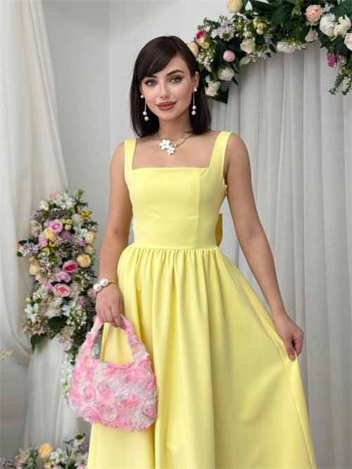 Wholesale Yellow Dinas Dress with Bow Detail