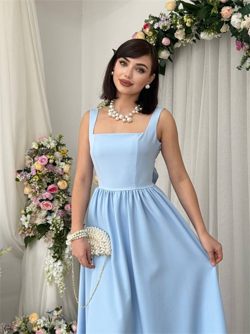 Wholesale Baby Blue Dinas Dress with Bow Detail