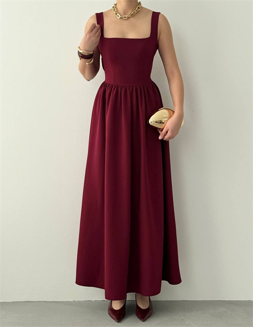 Wholesale Burgundy Dinas Dress with Bow Detail