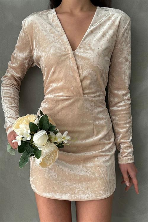 Diz Üstü Taşlı Toptan Elbise - Taş