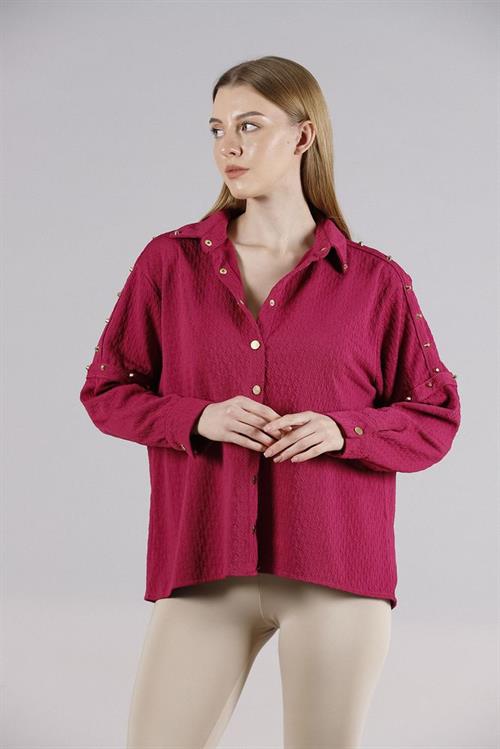 Drop Detailed Wholesale Shirt - Fuchsia