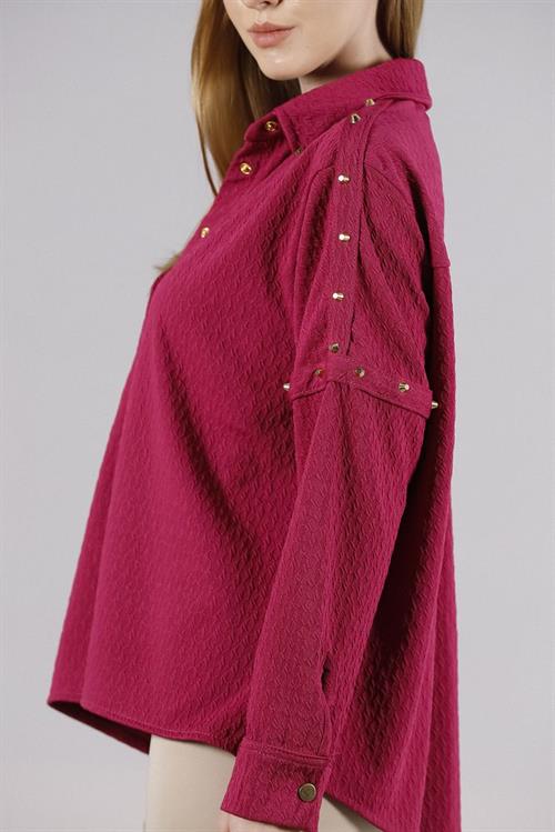 Drop Detailed Wholesale Shirt - Fuchsia