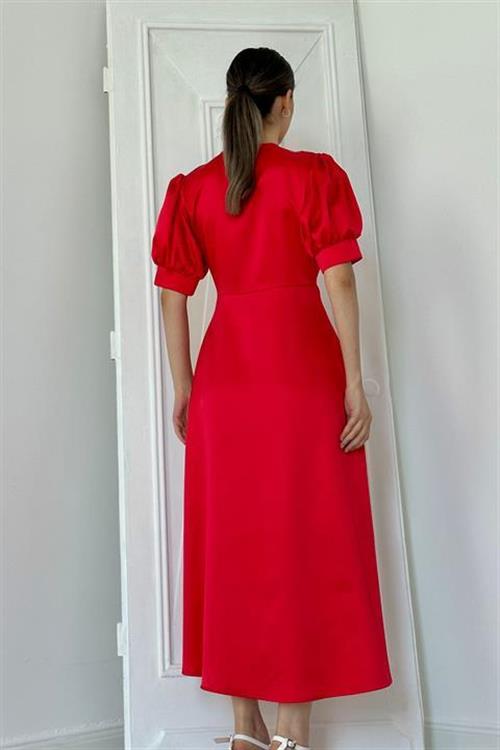 Wholesale Red Button-Up Satin Dress
