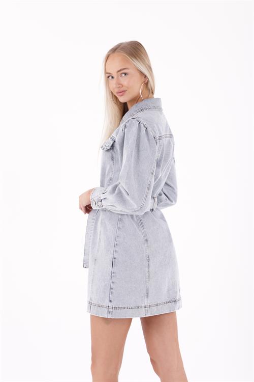 Düğmeli Balon Kol Kot Elbise 3005-08-(S-XL-6)