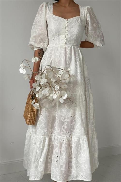 Wholesale White Lace Embroidered Dress