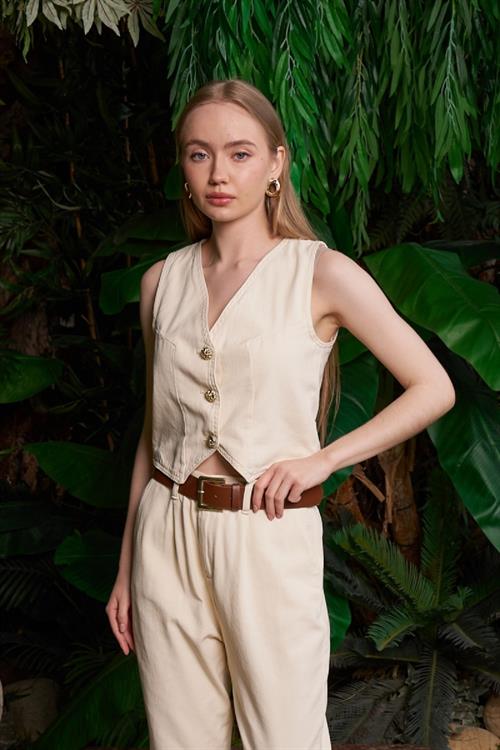 Düğmeli Keten Yelek HS603-65-(S-XL)