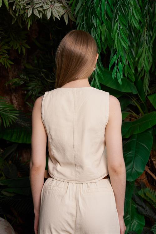 Düğmeli Keten Yelek HS603-65-(S-XL)