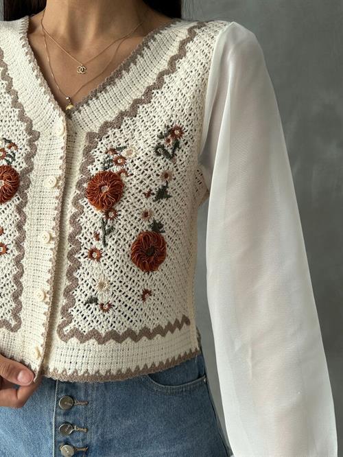 Düğmeli Kısa Toptan Hırka | F0022 - Taş Kiremit