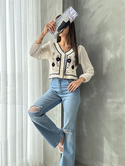 Buttoned Short Wholesale Cardigan F0022 - Stone Blue