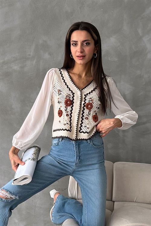 Buttoned Short Wholesale Cardigan F0022 - Stone Blue