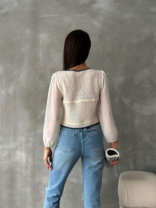 Buttoned Short Wholesale Cardigan F0022 - Stone Blue