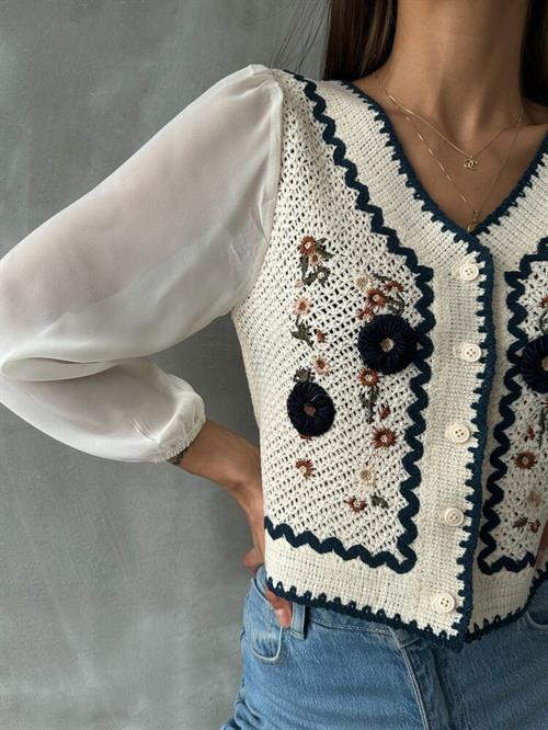 Buttoned Short Wholesale Cardigan F0022 - Stone Blue