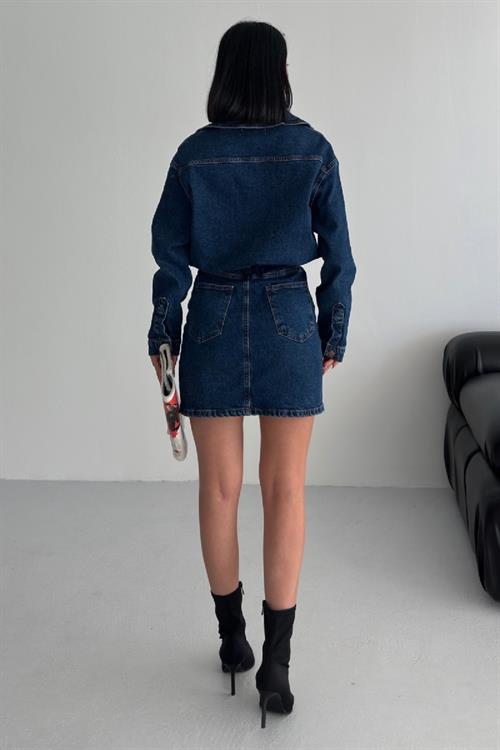 Düğmeli Mini Kot Elbise 3027-01-(S-L-3)