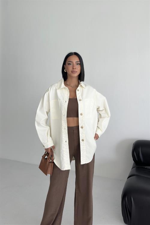 Düğmeli Oversize Kot Gömlek 6080-08-(S+L+3)