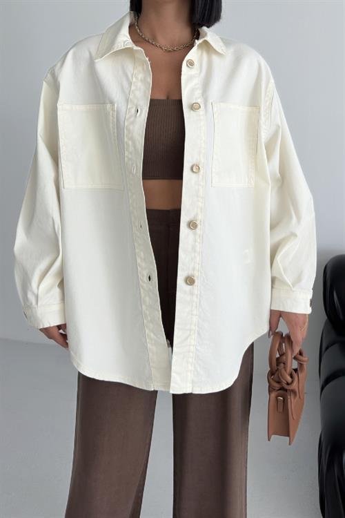 Düğmeli Oversize Kot Gömlek 6080-08-(S+L+3)