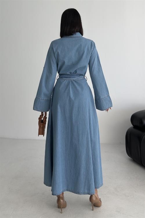 Düğmeli Uzun Boy Kot Elbise 3047-26-(S-XL)