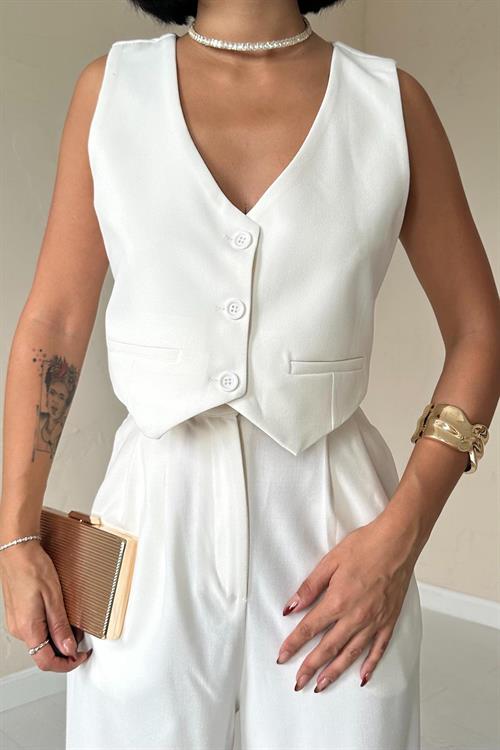 Wholesale Ecru Classic Blazer, Vest, and Pants Suit