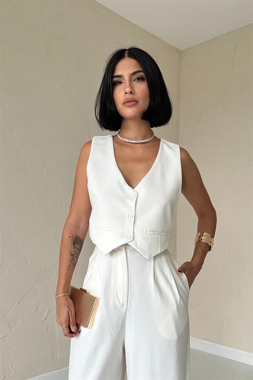 Wholesale Ecru Classic Blazer, Vest, and Pants Suit