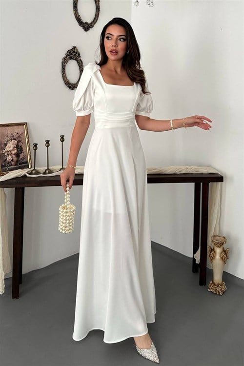 Wholesale Ecru Satin Dress with Front Slit