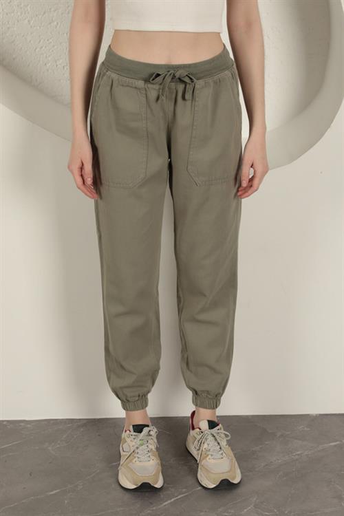 Elastik Paça Kadın Pantolon-Haki