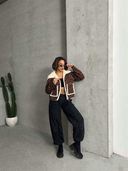 Eopar Patterned Plush Wholesale Coat - Coffee Black