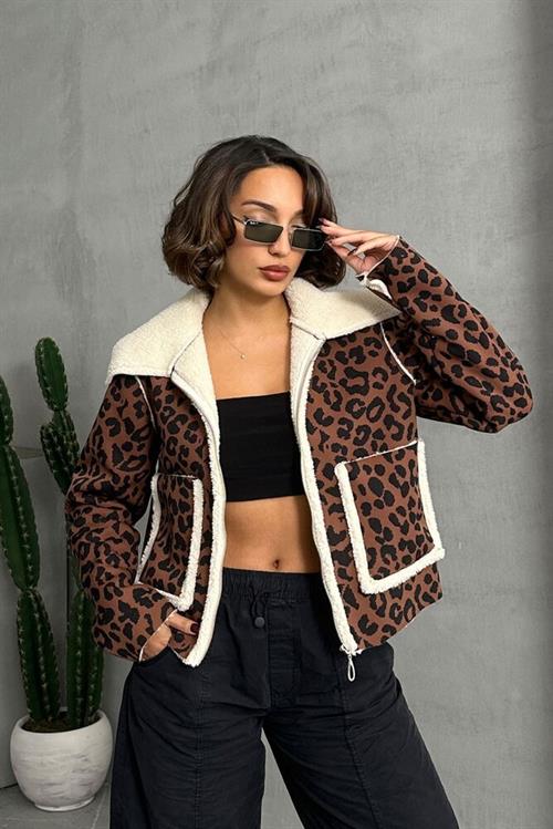 Eopar Patterned Plush Wholesale Coat - Coffee Black
