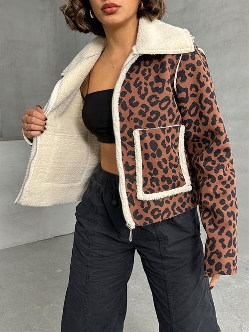 Eopar Patterned Plush Wholesale Coat - Coffee Black