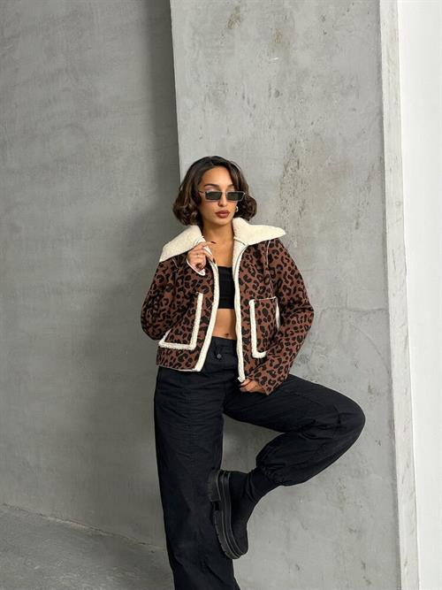 Eopar Patterned Plush Wholesale Coat - Coffee Black