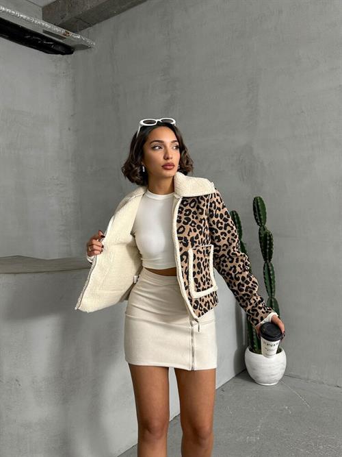 Eopar Patterned Plush Wholesale Coat - Mink Black