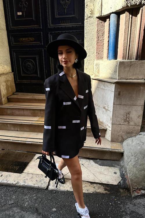 Toptan Siyah Etiket Detaylı Ceket