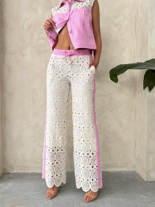 Denim Detailed Lace Trousers - Pink