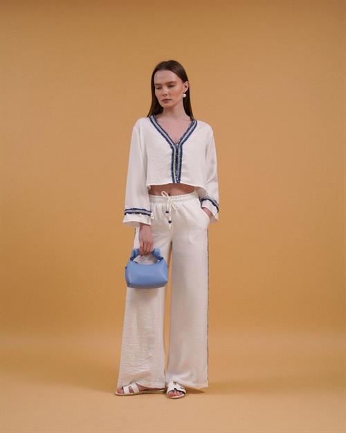 F 1890 DENIM STRIPED TROUSERS - CREAM