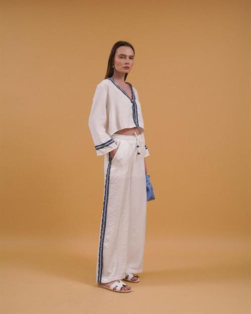 F 1890 DENIM STRIPED TROUSERS - CREAM