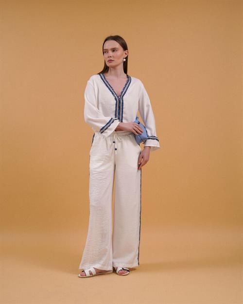 F 1890 DENIM STRIPED TROUSERS - CREAM