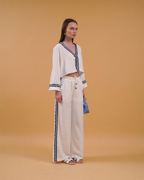 F 1890 DENIM STRIPED TROUSERS - CREAM