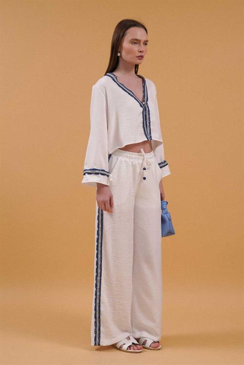 F 1890 DENIM STRIPED TROUSERS - CREAM