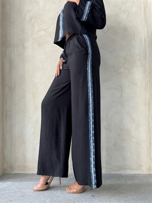 F 1890 Denim Striped Trousers - Black