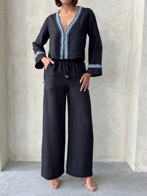 F 1890 Denim Striped Trousers - Black