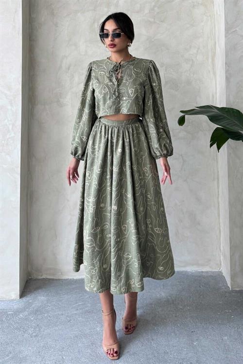 F 1901 EMBROIDERED SKIRT - LIGHT KHAKI