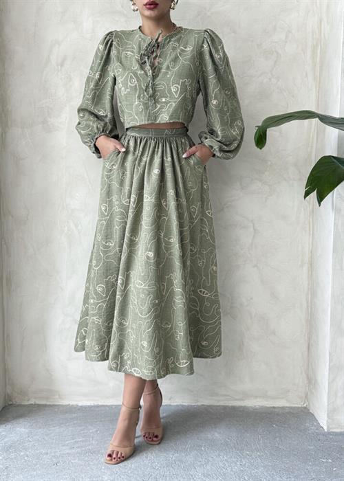 F 1901 EMBROIDERED SKIRT - LIGHT KHAKI