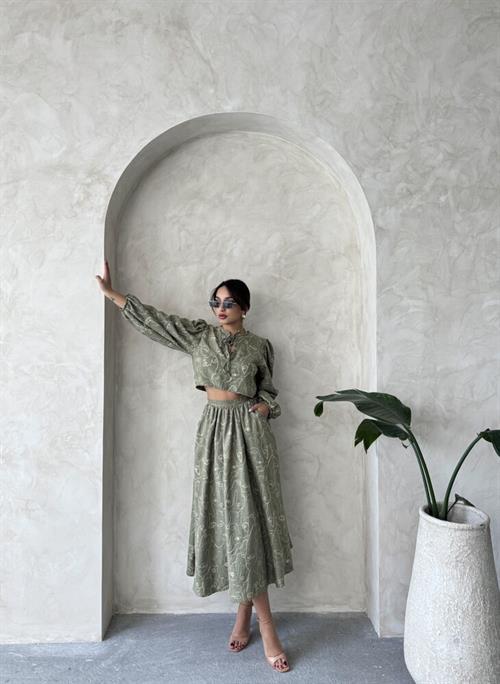 F 1901 EMBROIDERED SKIRT - LIGHT KHAKI