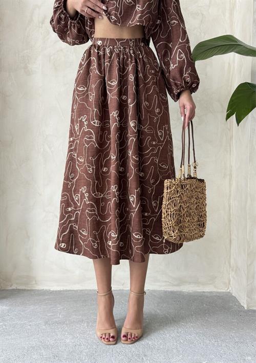 F 1901 EMBROIDERED SKIRT - BROWN