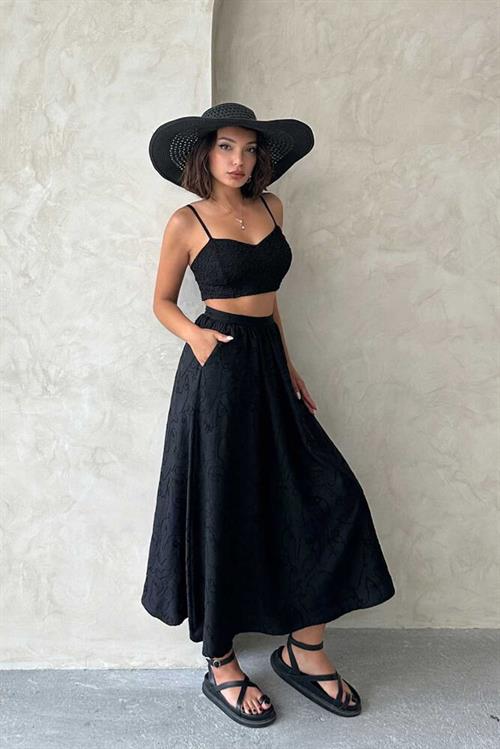 F 1901 EMBROIDERED SKIRT - BLACK BLACK