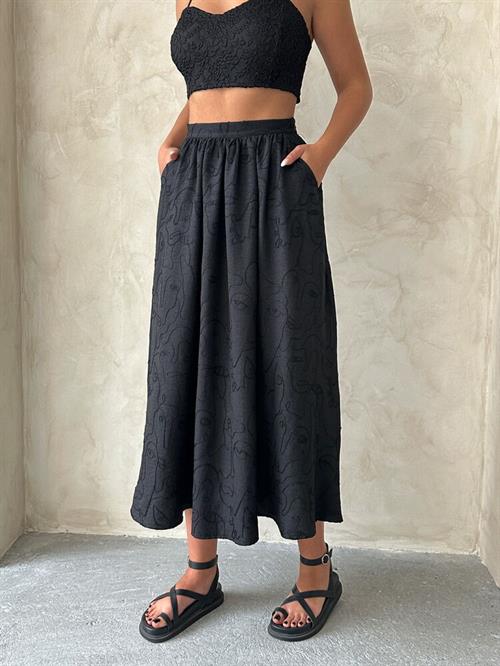 F 1901 EMBROIDERED SKIRT - BLACK BLACK
