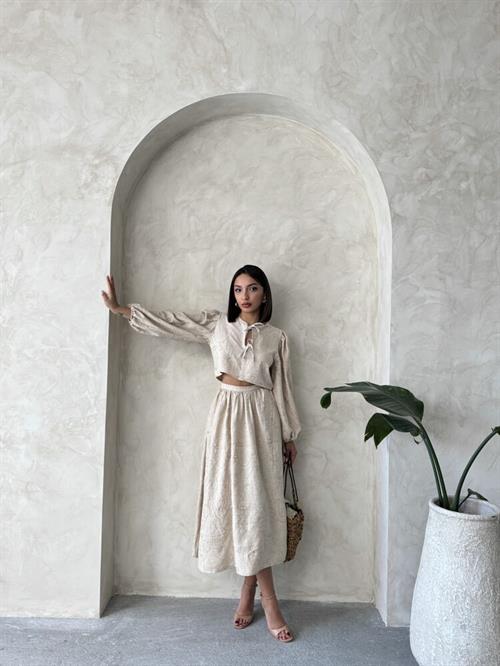 F 1901 EMBROIDERED SKIRT - STONE